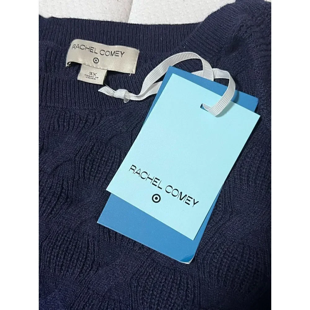 NEW! RACHEL COMEY Navy Pullover Sweater Cotton Wool Mix Size 3X 3/4 Sleeve